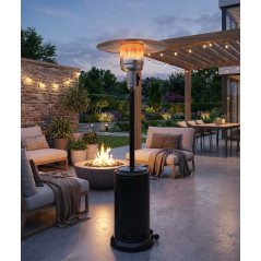 Gaskocher für den Außenbereich, Gaskocher für Terrasse oder Garten mit Rädern und Kippschutz, Schwarzer Gaskocher