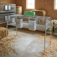 Galvanized rabbit cage with hoppers and waterers, 2 compartments, metal floor, 157x63x98 cm