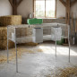 Galvanized rabbit cage with hoppers and waterers, 2 compartments, metal floor, 157x63x98 cm