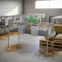 Cage à Lapins galvanisée à fourrage central de 2 départements, Plancher de Plastique, 157x63x98 cm