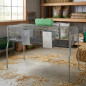 Galvanized rabbit cage with hoppers and waterers, 2 compartments, plastic floor, 157x63x98 cm