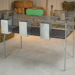 Gabbia per conigli zincata con tramogge e abbeveratoi, 3 scomparti, pavimento in plastica, 157x63x98 cm