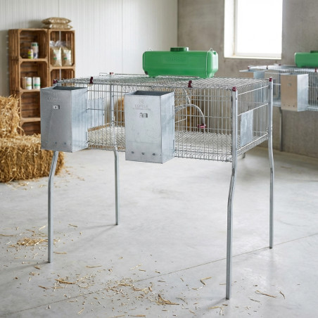 Galvanized rabbit cage with hoppers and waterers, 2 compartments, metal floor, 105x62x99 cm
