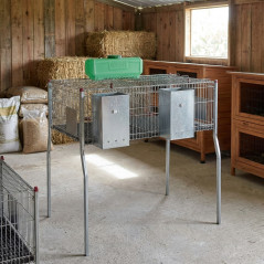 Galvanized rabbit cage with hoppers and waterers, 2 compartments, plastic floor, 105x62x99 cm