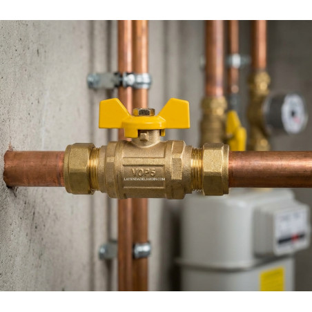 Butterfly valve Brass gas 3/4'' - 25mm. Approved butterfly valve for pipelined GAS. PN5. 3/4'' male plumbing valve