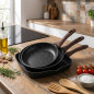 Ensemble de 2 poêles à induction (20 et 24 cm) + poêle grill (28 cm), revêtement antiadhésif effet pierre, poêle de cuisson, poê