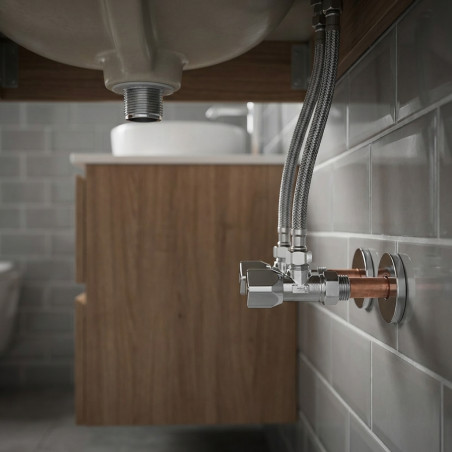 Robinet coupante double avec anti-retour 1/2''-3/8''-3/8''