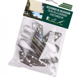 Juego de Accesorios para Toldos Vela | Mosqueton para Toldo Rectangular | 4 Fijaciones Mural, 2 mosquetones y 2 tensores