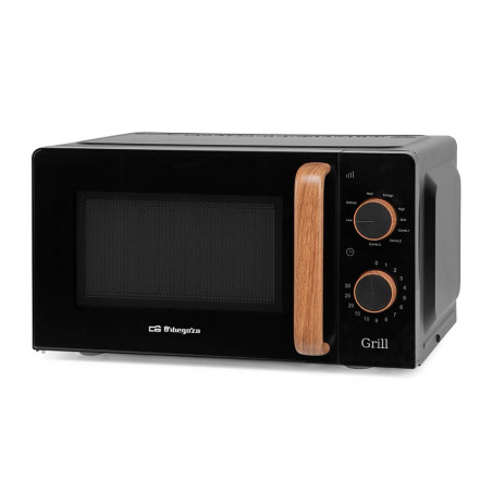 Orbegozo 20L 700W Designer Microwave with Grill | Black Countertop Microwave | 5 Power Levels