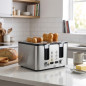 Toaster made of stainless steel, 4 wide slots, slot measurements 3.8x14 cm