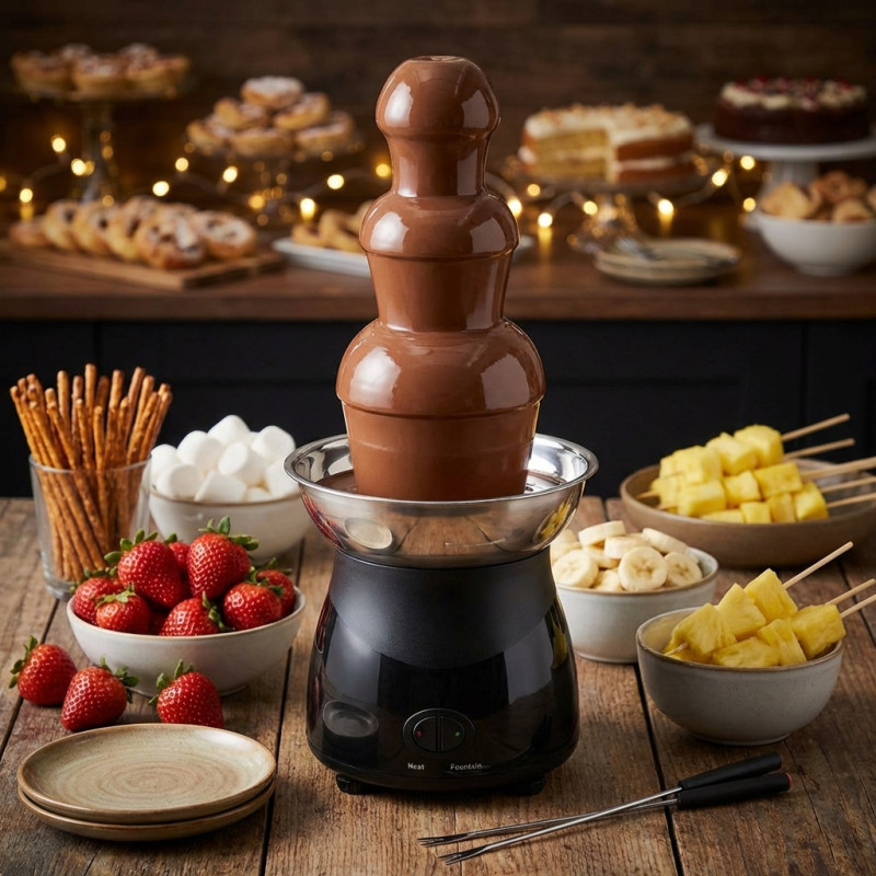 Fontaine à Chocolat 3 étages 40W - Capacité 0.45kg - Acier Inoxydable 430 - 220V - Neuf Sous Emballage