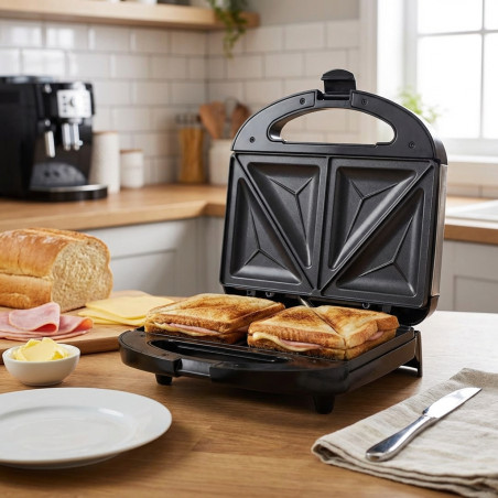 Piastra elettrica per sandwich Lacor 750W per fette triangolari | Piastra per sandwich antiaderente nera 25x25x11 cm