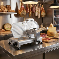 Affettatrice elettrica professionale Lacor, acciaio inossidabile | Affettatrice per carne da 150 W | Regolazione 0-13 mm | Inter