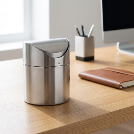 Tabletop waste bin made of stainless steel, measures 12x16 cm