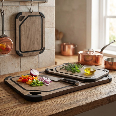 Tabla de Corte de Fibra de Madera y Silicona Color Nogal | Antideslizante | 44x32,5 cm Cocina
