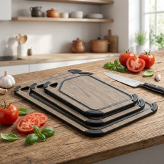 Planche à découper en fibres de bois et silicone, couleur noyer | Antidérapante | Planche de cuisine 37 x 27,5 cm