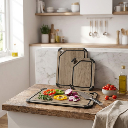 Tabla de Corte de Fibra de Madera y Silicona Color Nogal | Antideslizante | Tabla de Cocina 30x21,5 cm