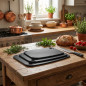 Tagliere in silicone nero e fibra di legno | Antiscivolo | Tagliere da cucina 44x32,5 cm