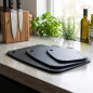 Tábua de corte em silicone preto e fibra de madeira | Antiderrapante | Tábua de cozinha 44x32,5 cm