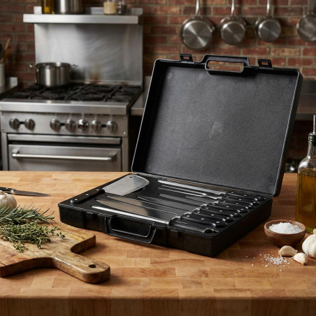 Ensemble de 9 couteaux professionnels classiques | Acier inoxydable | Ensemble de cuisine complet avec étui