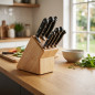 Set di 6 coltelli classici + ceppo beige | Acciaio inossidabile | Coltello da chef, prosciutto, disosso | Lavabile in lavastovig