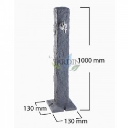 Fonte decorativa para jardim, imitação de granito escuro + torneira, 100 cm de altura | Elemento aquático para decoração externa