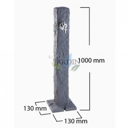 Fontana decorativa da giardino, effetto pietra in granito scuro + rubinetto, altezza 100 cm | Fontana per decorazione da esterno