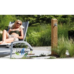 Fontaine décorative de jardin, aspect bois naturel + robinet, hauteur 100 cm | Élément d'eau rustique pour la décoration extérie