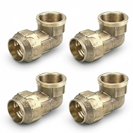 Pack of 4 Brass Female Elbows 20mm x 1/2'' for Polyethylene Pipe | Brass Fitting | AENOR Certified | Female Threaded Elbow