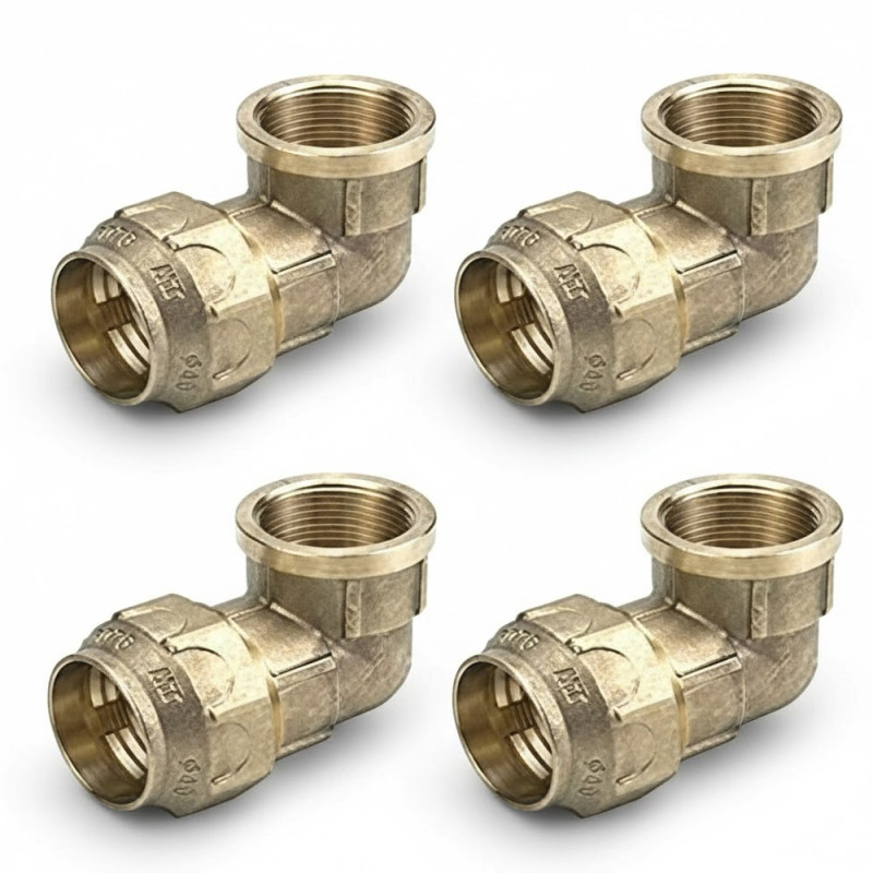 Lot de 4 Coude femelle en laiton 25mm x 3/4'' pour tuyau en polyéthylène | Accessoire en laiton | Certificat Aénor | Coude filet