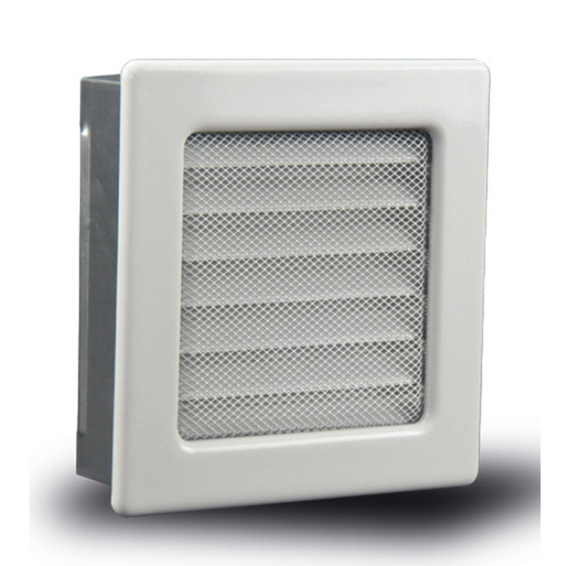 Fixed Ventilation Grille with White Pre-Frame, Slats and Mesh 17x17 cm | Ducts and Air