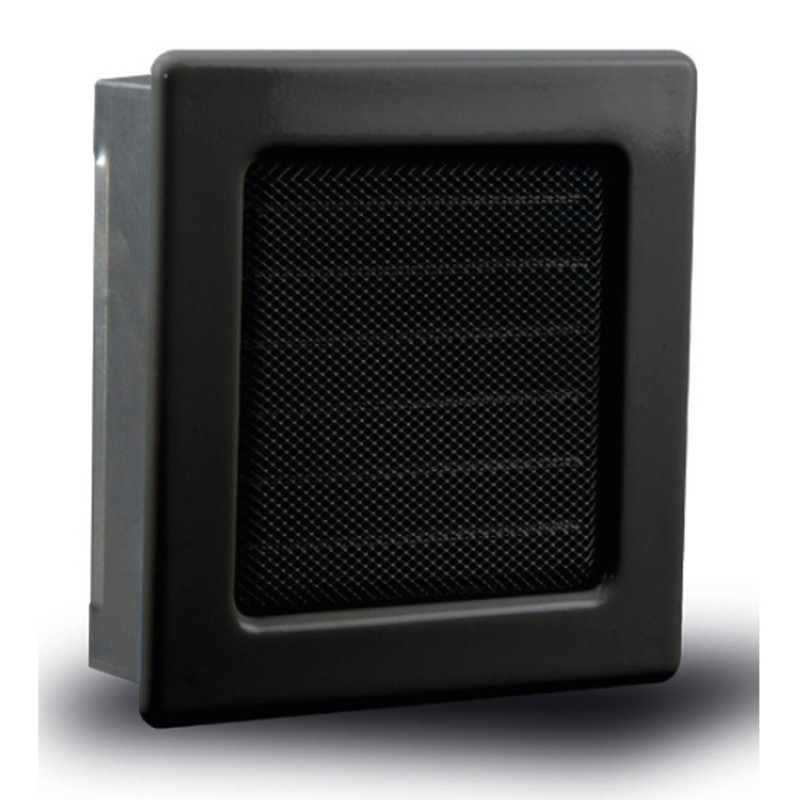 Grille de ventilation fixe avec cadre noir, lamelles et maille 17 x 17 cm | Conduits et air