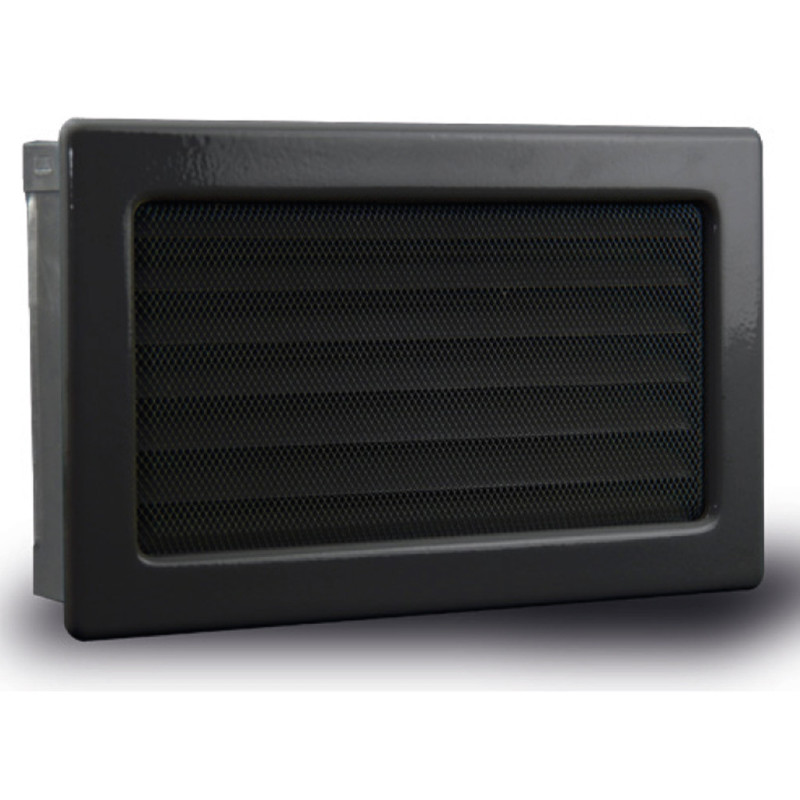 Griglia di ventilazione fissa con pre-telaio nero, lamelle e rete 30x17 cm | Condotti e aria