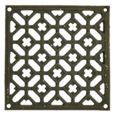 Grelha de ventilação quadrada em ferro fundido para instalação embutida, 20x20 cm, preta | Grelha decorativa