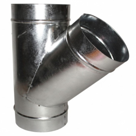 Tee in acciaio zincato a 45° per distribuzione aria calda, 3 uscite Ø125 mm | Condotti aria