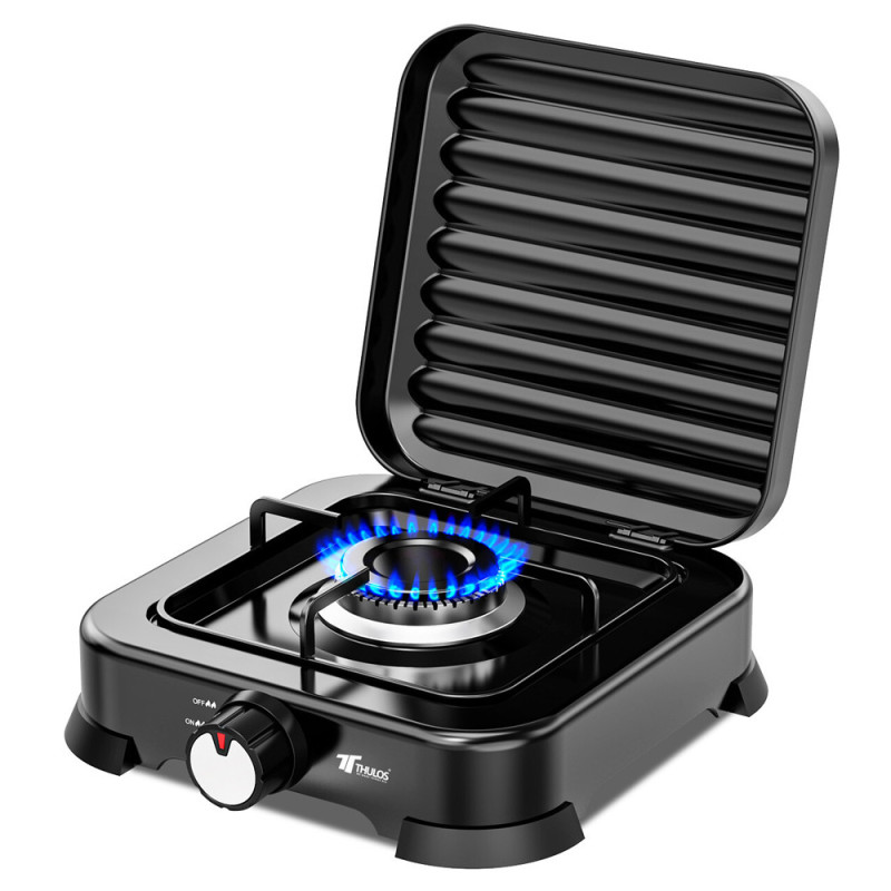 1 Burner Gas Stove with Lid | Portable Cooker | Butane and Propane Gas | Stainless Steel Body | Adjustable Heat