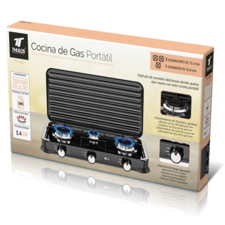3-Burner Gas Stove with Lid | Portable Cooker | Butane and Propane Gas | Stainless Steel Body | Adjustable Heat