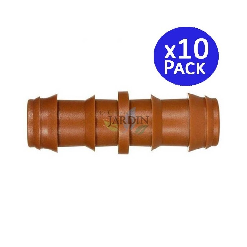 10 x Jonction cannelés goutte à goutte 16mm marron. Raccord pour tube d'irrigation de diamètre 16 mm