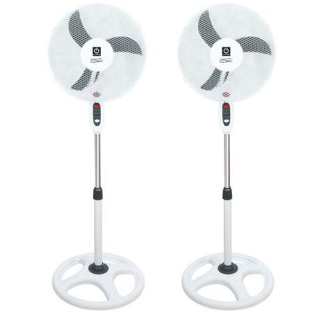 16" Pedestal Fan | Pack of 2 Fans with 3-Speed Oscillating Head | Adjustable Height 1.3m | 45W Power