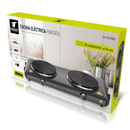 Fogão elétrico com 2 bocas | Placa de fogão elétrica com 5 níveis de temperatura | Fogão portátil 46x25x6,8cm | Fogão para campi