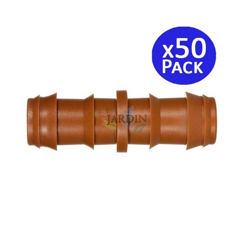 Lot de 50 Jonction cannelés goutte à goutte 16mm marron. Raccord pour tube d'irrigation de diamètre 16 mm