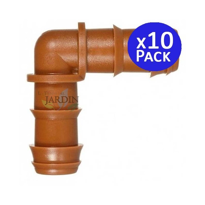 Lot de 10 Coude cannelé 16 mm pour tuyau goutte à goutte | Liaison coudée pour l'union de tuyaux, marron Lot de 10 Coude cannelé 16 mm pour tuyau goutte à goutte | Liaison coudée pour l'union de tuyaux, marron
