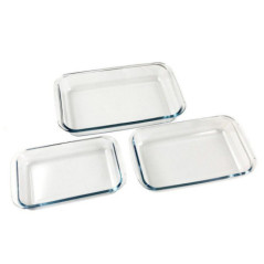 Set of 3 Rectangular Glass Oven Trays 1 - 2.2 Liters | Microwave, Freezer and Dishwasher Safe Containers
