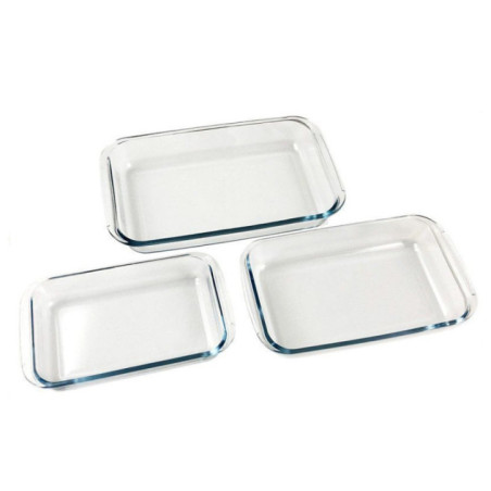 Lot de 3 plats rectangulaires en verre pour four, 1 à 2,2 litres | Compatibles micro-ondes, congélateur et lave-vaisselle