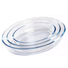 Set of 3 Oval Glass Oven Trays 0.7 - 2.4 Liters | Microwave, Freezer and Dishwasher Safe Containers