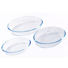 Set of 3 Oval Glass Oven Trays 0.7 - 2.4 Liters | Microwave, Freezer and Dishwasher Safe Containers