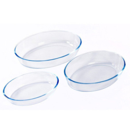 Set of 3 Oval Glass Oven Trays 0.7 - 2.4 Liters | Microwave, Freezer and Dishwasher Safe Containers