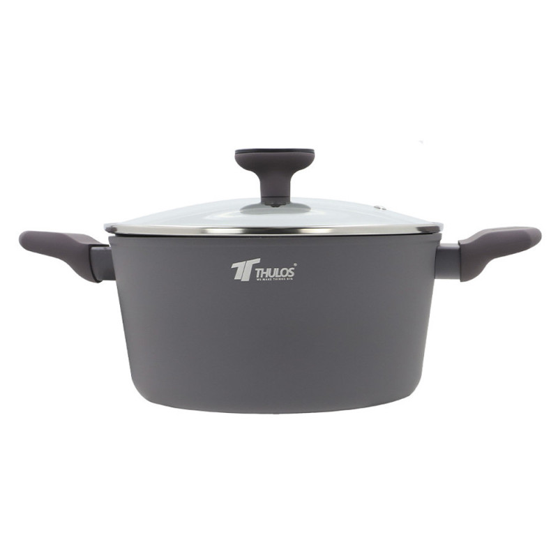 Cocotte en aluminium forgé avec couvercle en verre Ø 24 cm | Revêtement antiadhésif effet pierre | Profondeur 12 cm