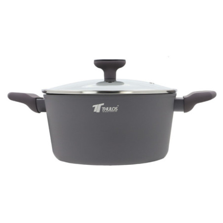 Casseruola in alluminio forgiato con coperchio in vetro Ø24 cm | Pentola con rivestimento antiaderente effetto pietra | Profondi