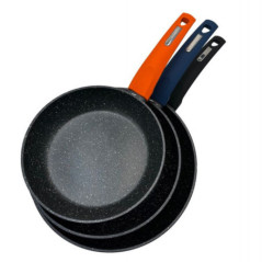 Set of 3 Aluminum Frying Pans | Induction Compatible Frying Pans 20cm - 24cm - 28cm | Non-Stick Stone Effect Coating